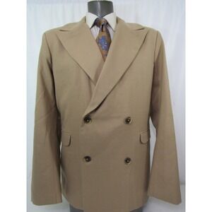 Mr Turk Polyester Blend 4 Button Double Breast Tan Solid Stripe Blazer Size 46L